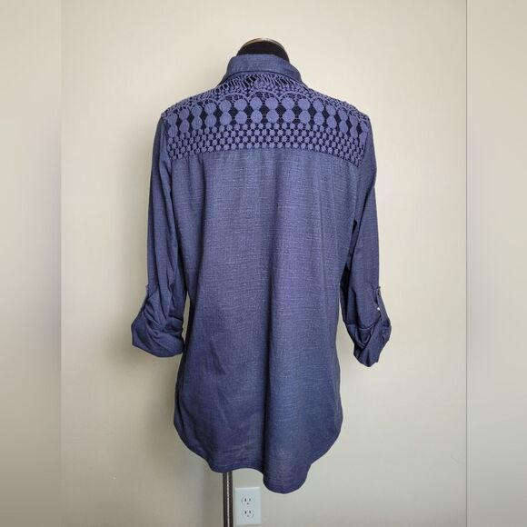 Karen Brooks Western Rodeo Button Front Shirt Women's Soft Dark Blue Large - Picture 10 of 10